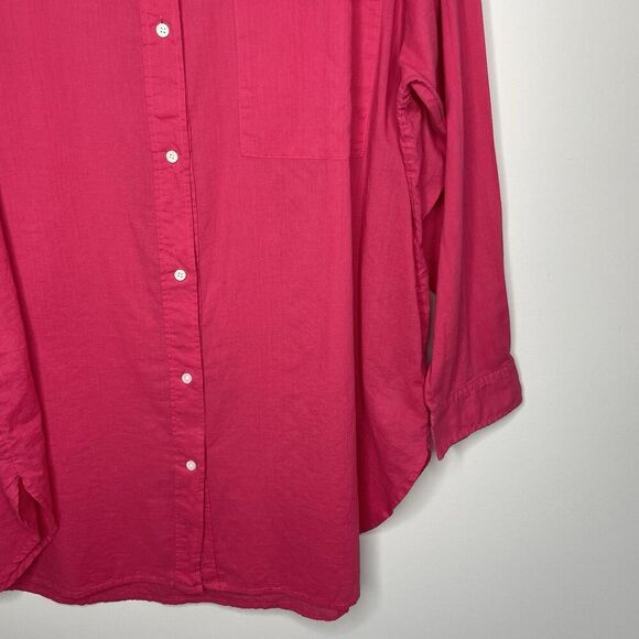 J.CREW Button Up Beach Shirt Women Large Cotton Voile Fuchsia Pink Relaxed BX621 - Picture 5 of 14
